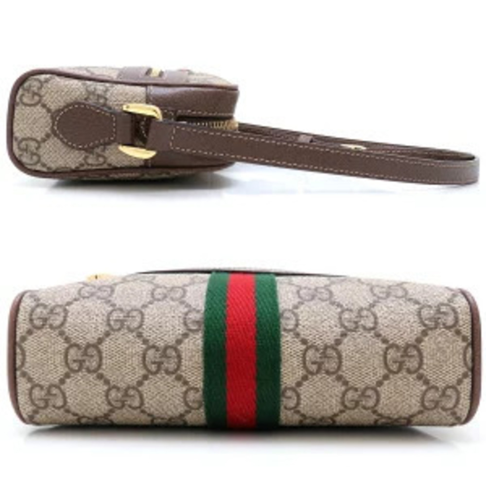 Gucci Ebony Leather Supreme Shoulder GG Canvas Beige Bag Ophidia - Picture 1 of 8